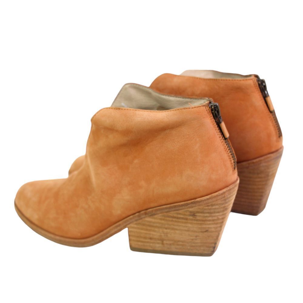 Eileen Fisher TAN BROWN REAL LEATHER SUEDE ZIP BACKSIDE MED HEEL ANKLE BOOTS 8